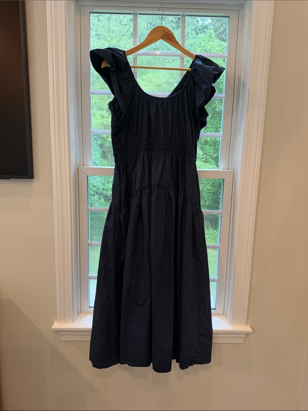 Marea by Liz Joy Navy Ruffle Sleeve Midi Dress